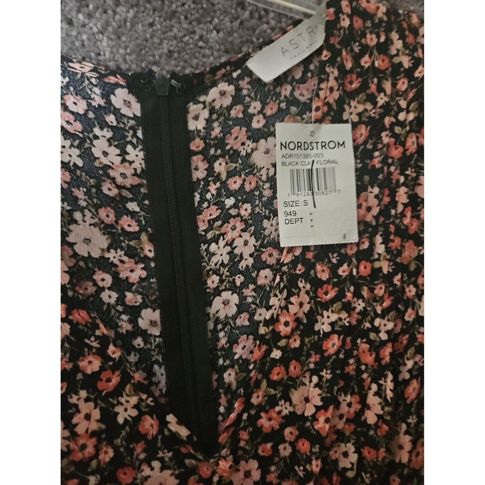 NWT ASTR The Label By Nordstrom Floral Midi Dress Black Clay High Side Slit Sz S - Picture 2 of 5